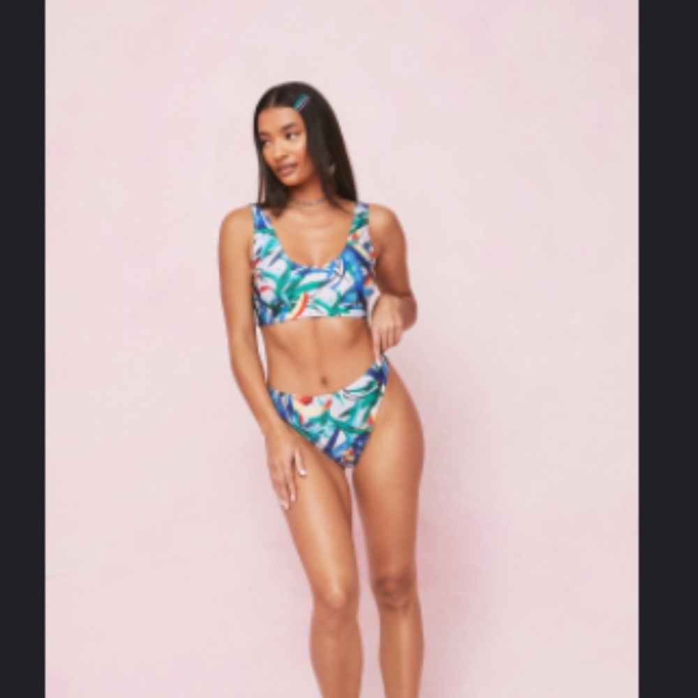 Tropical Print High-Leg Bikini Set